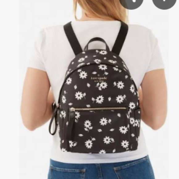 Kate Spade Chelsea Backpack, Black with White Daisies - Picture 2 of 3